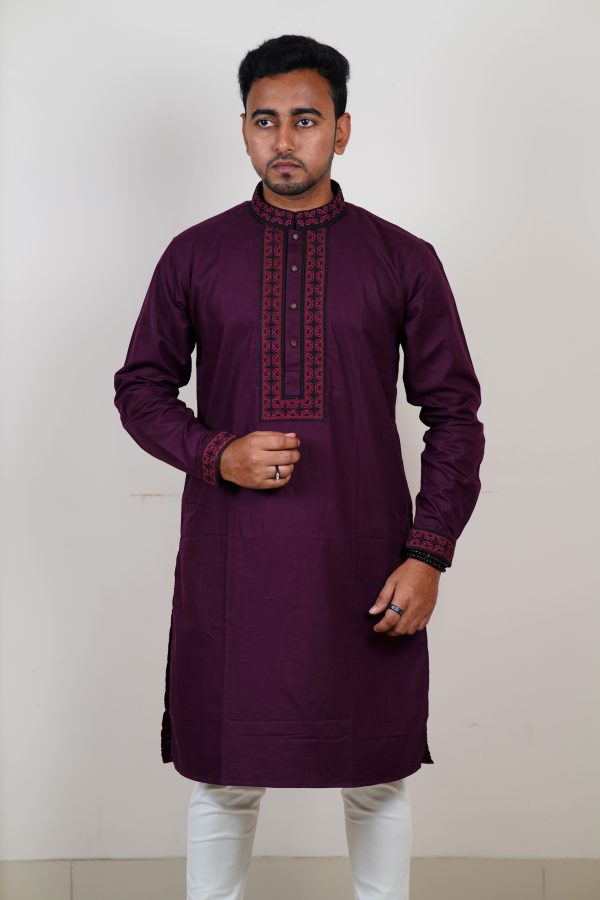 Heringbone Panjabi-Maroon