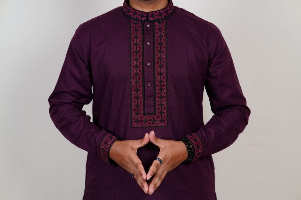 Heringbone Panjabi-Maroon - Image 2