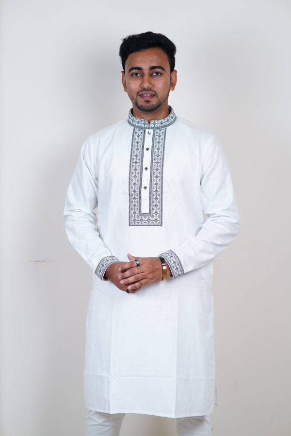 Heringbone Panjabi-White