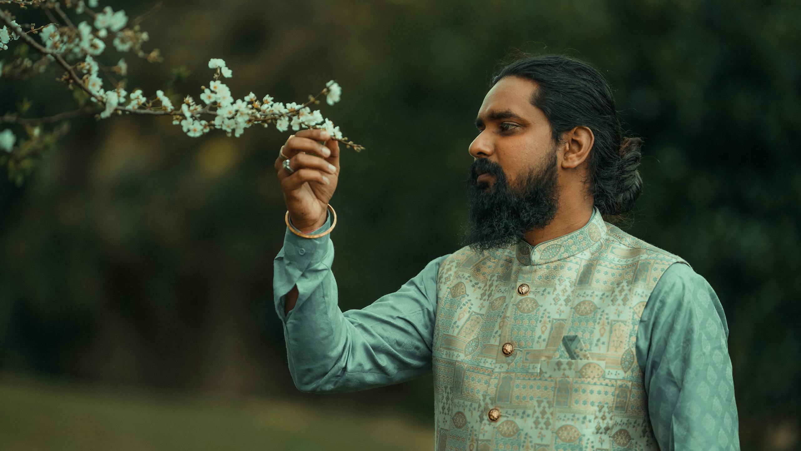 Man in Traditional Kurta Clothing Outdoors